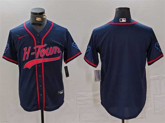 Men%27s Houston Texans Blank Navy With Patch Cool Base Stitched Baseball Jersey